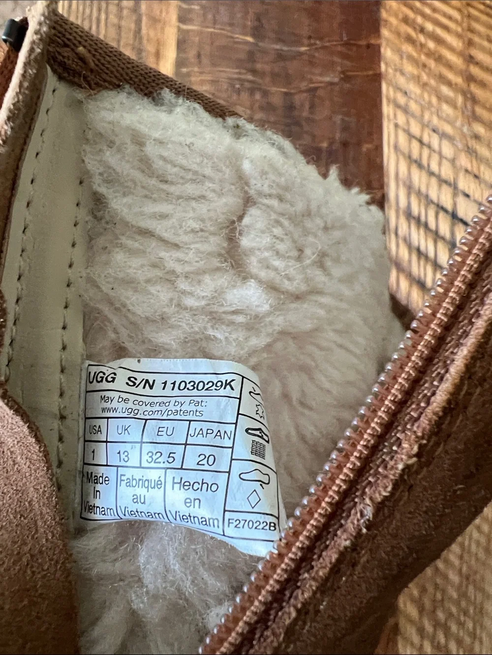 UGG Chestnut Tan Shearling-Lined Boot Interior Detail